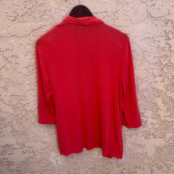 Chicos Travellers Coral Open Cardigan Gold Hoop Sleeve Detail Size 1 (Medium) - Picture 2 of 5